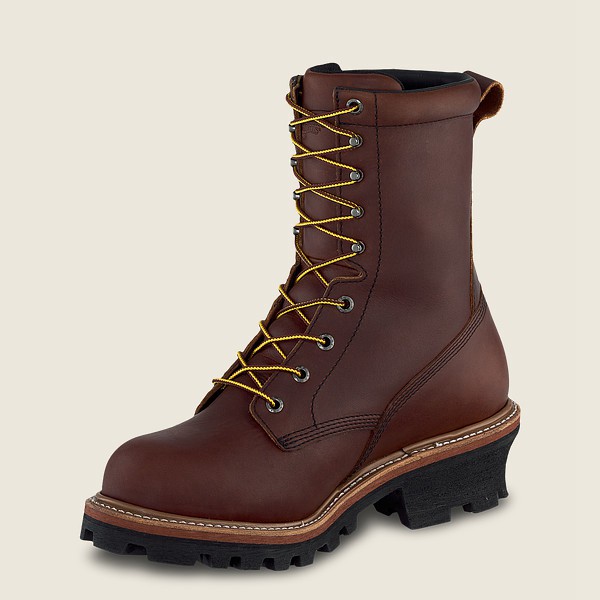 Red Wing Work Boots Mens Brown - Loggermax - 9-inch Insulated Waterproof Soft Toe Logger - 0392468-H